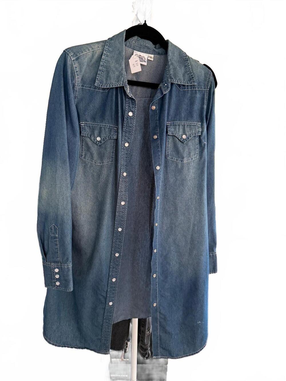 Cowgirl Justice Medium Denim Shirt Dress Long Sleeve Western Style